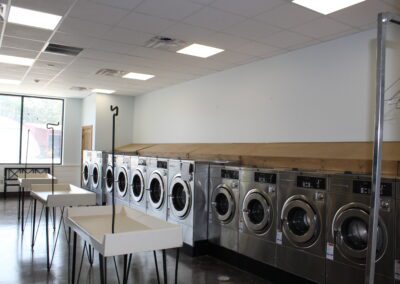 several washing machines along a wall